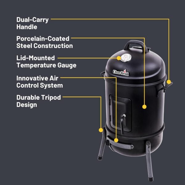 71HOJ1ZEIzL._AC_SL1500_ Char-Broil Bullet Charcoal Smoker 16" review portable smoker for backyard grilling