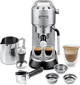 71qNudnQ-nL.__AC_SX300_SY300_QL70_FMwebp_ De'Longhi Dedica Arte Espresso Machine review compact design with My LatteArt steam wand
